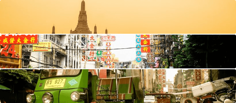 Bangkok neighbourhood map infographic: Sukhumvit, Silom, Old City, Riverside and Ari areas with BTS Skytrain and Chao Phraya river boat routes