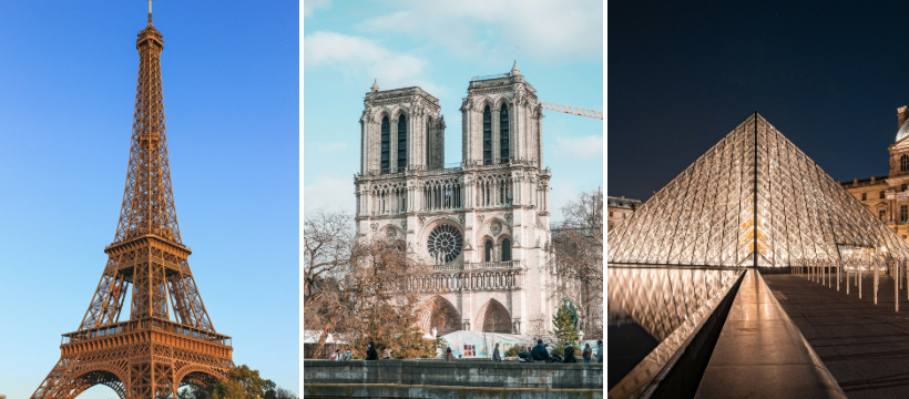 Paris arrondissement map infographic: Marais, Saint-Germain, Montmartre, Latin Quarter and Eiffel Tower area compared with Metro lines and district highlights