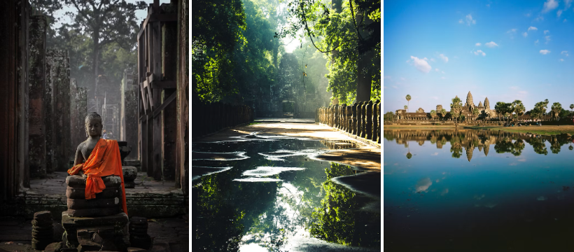 Siem Reap Angkor Wat temple guide infographic: temple circuit map, Angkor Pass pricing, tuk-tuk routes and area overview